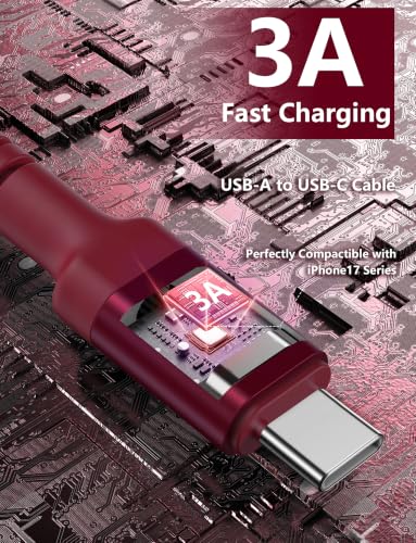 USB to USB C Cable 3A Fast Charging [2 Pack, 6FT], USB A to USB C Charger - color: Red, size: 6FT, style: USB A to USB C