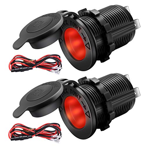 12V Cigarette Lighter Socket, 2 Pack Car Marine Motorcycle ATV RV Lighter Power Outlet Socket Replacement 12 Volt Waterproof Plug(Red) - color: Red
