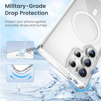for Samsung Galaxy S25 Ultra Case Clear, [Wireless Charging][Anti-Yellowing][Military-Grade Protection] Shockproof Slim Magnetic Phone Sleeve Case for Samsung Galaxy S25 Ultra, Transparent