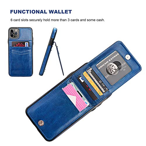 KIHUWEY for iPhone 11 Pro Max Wallet Case Card Holder Kickstand, Blue | Credit Card Slots, PU Leather, Magnetic Clasp, Flip Heavy Duty Protection Cover for Men and Women - color: Blue