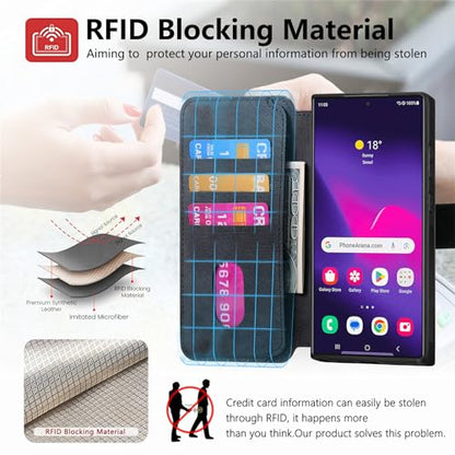 2 in 1 Wallet Case for Samsung Galaxy S24 Ultra CMG Black | PU Leather Magnetic Flip Folio Case with RFID Blocking Card Holder, Credit Card Slots Kickstand, Shockproof Protective Cover - color: Black, size: Samsung Galaxy S24 Ultra