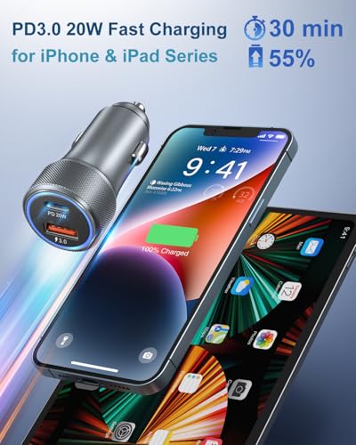USB C Car Charger 36W, OKRAY Dual USB Car Charger PD3.0&QC3.0 Fast Charging - color: Grey, size: 3-Pack