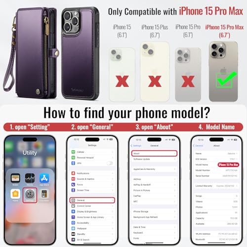 Defencase for iPhone 15 Pro Max Case Wallet Compatible with Magsafe, Purple | Drop-Proof Magnetic Detachable Phone Cases Cover, with RFID Bolcking Card Holder, Zipper Strap, PU Leather, Removable Wallet - color: (Detachable with Magsafe)-Purple