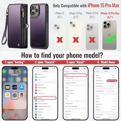 Defencase for iPhone 15 Pro Max Case Wallet Compatible with Magsafe, Purple | Drop-Proof Magnetic Detachable Phone Cases Cover, with RFID Bolcking Card Holder, Zipper Strap, PU Leather, Removable Wallet - color: (Detachable with Magsafe)-Purple