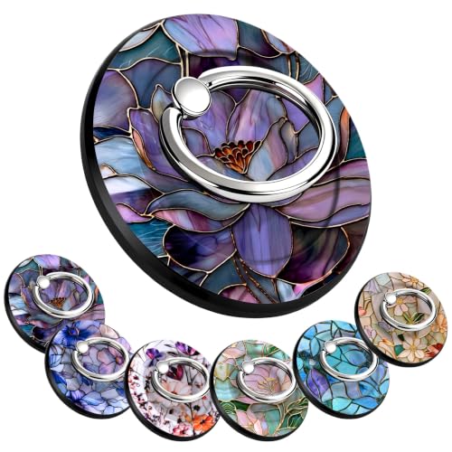 Magnetic Phone Ring Holder with MagSafe, 360° Rotation Super Magnet Finger Grip Removable Kickstand, Cute Stained Glass Floral Designed Stand for iPhone 17 16 15 14 13 12 Pro Max Plus, Lotus - color: Lotus