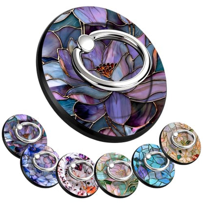 Magnetic Phone Ring Holder with MagSafe, 360° Rotation Super Magnet Finger Grip Removable Kickstand, Cute Stained Glass Floral Designed Stand for iPhone 17 16 15 14 13 12 Pro Max Plus, Lotus - color: Lotus