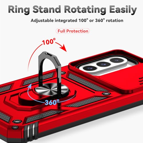 for Samsung Galaxy A17 / Galaxy A26 5G Case, with Slide Camera Cover HD Screen Protector [Military Grade Drop Tested] Ring Holder Kickstand Protective Phone Case for Samsung Galaxy A17, Red - color: Red w/ Slide Camera 2nd gen. Military Grade