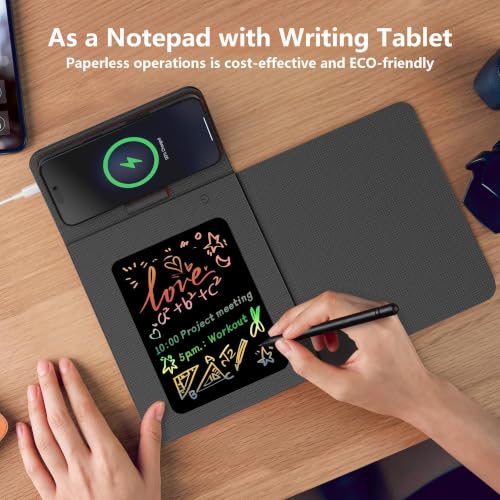 Foldable Travel Mouse Pad with 15W Qi Wireless Charger & Writing Tablet - color: Black