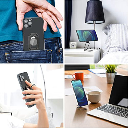 Phone Ring Holder Finger Kickstand, Upgraded 360° Rotation Metal Phone Grip for Magnetic Car Mount Foldable Cell Phone Stand Compatible with Most Smartphones - color: Grey Black