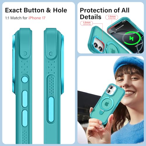 Designed for iPhone 17 Case with Magnetic Stand, Darkcyan | Certified Drop Protection, Great Grip Feeling, Matte Translucent Back Slim Shockproof Phone Cover - color: Darkcyan, size: Iphone 17