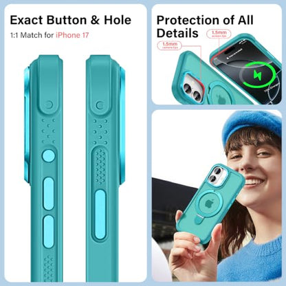 Designed for iPhone 17 Case with Magnetic Stand, Darkcyan | Certified Drop Protection, Great Grip Feeling, Matte Translucent Back Slim Shockproof Phone Cover - color: Darkcyan, size: Iphone 17