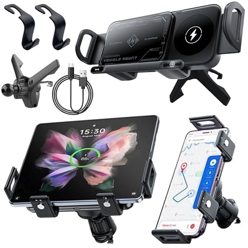2024 High Intelligent Mobile Phone/Pad Holder, Wireless Car Charger Fast Charging Holder for All Smart Phones (Black) - color: Black