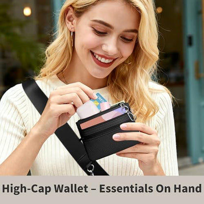 2pcs Clip and Go Strap for Phone with Wallet Crossbody Strap with Pouch - color: 2 Black