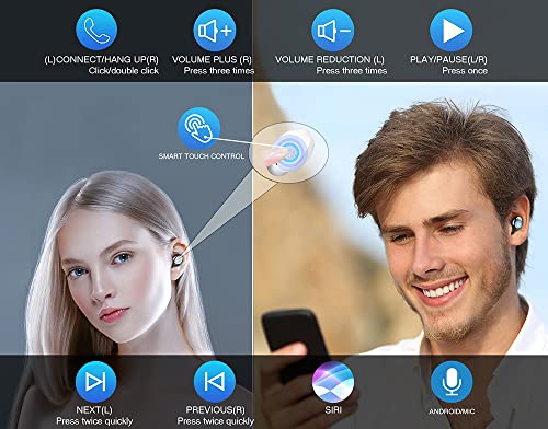 Wireless V5.3 Bluetooth Earbuds Compatible with Motorola Moto G Play/Stylus/Edge/Edge+/5G/2025/2024/2023 Thin Travel Case, 8D Bass Mic IPX7 Waterproof/Sweatproof - color: White Mini