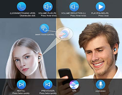 Wireless V5.3 Bluetooth Earbuds Compatible with Motorola Moto G Play/Stylus/Edge/Edge+/5G/2025/2024/2023 Thin Travel Case, 8D Bass Mic IPX7 Waterproof/Sweatproof - color: White Mini