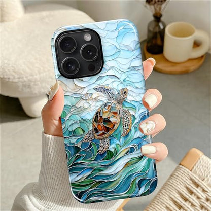 Case Compatible with iPhone 15 Pro, Cute Dual Layer Hybrid Phone Cover, Military Grade Drop Protection, Aesthetic Shockproof Phone Case for Women Girls, Stained Glass Sea Turtle - color: Stained Glass Sea Turtle, size: Iphone 15 Pro