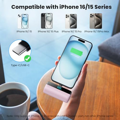 [2 Packs] Small Portable Charger 5500mAh for iPhone 15/16,LCD Display 15W PD Fast Charging Power Bank,USB-C Connector,Mini Battery Pack Compatible with 16/16 Pro Max/15/15 Pro Max Android Galaxy etc - color: Black+Pink