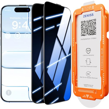 Zeniss NeverBreak 9H+ Hardness for iPhone Air Privacy Screen Protector 12FT Military Grade Protection (Scratch, Shatter, Drop Resistance) Tempered Glass Full Coverage 6.5", 2 Pack with De-Bubble Card - size: iPhone Air