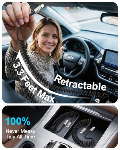 Coiled USB A to Lightning Cable for Car, 2 Pack iPhone Charger Cable 3FT - style: Coiled USB-A to Lightning