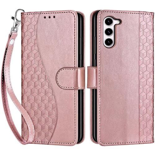 for Samsung Galaxy S23 Wallet case, Rose Gold | 3 Card Holders, Kickstand, Shockproof TPU Shell, PU Leather, Magnetic Closure, Protective Flip Folio Cover, Women - color: 5