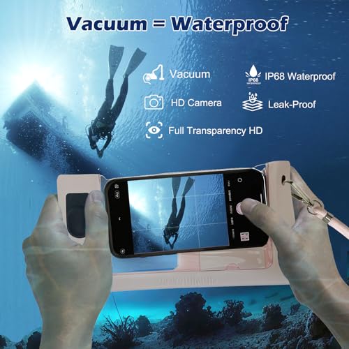 Vacuum Cell Phone Waterproof Phone Pouch IP68 Max 7” iPhone Pink | Bubble-free vacuum seal ensures HD photos & zero touch lag. IP68 waterproof protection for up to 7" iPhones & Samsung. - color: Pink, size: 1Pack