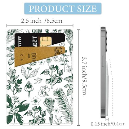 CREATCABIN Flower Phone Card Holder Leather Cell Phone Wallet Stick on Adhesive Credit Card Holder Slim Double Pocket Sticker for Back of Phone Case Compatible with Most Phones 3.7 x 2.5 Inch - style: Flower