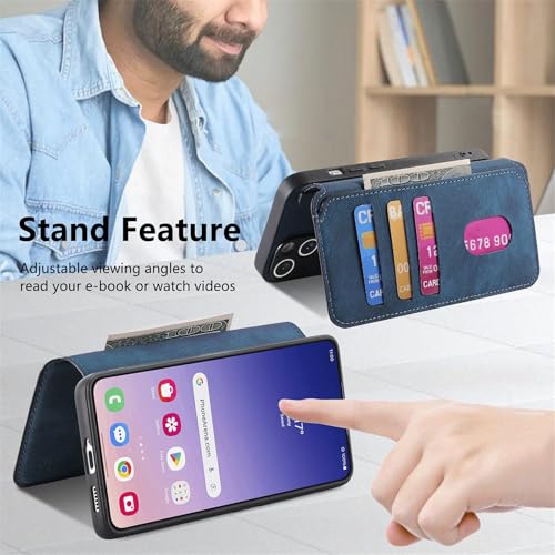 2 in 1 Wallet Case for Samsung Galaxy S25 FE CMG Blue | PU Leather Magnetic Flip Folio Case with RFID Blocking Card Holder, Credit Card Slots Kickstand, Shockproof Protective Cover - color: Blue, size: Samsung Galaxy S25 FE