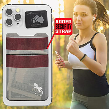Gecko Travel Tech Double Pocket - Adhesive Card Holder - Cell Phone Pouch - Stick on Spandex Pocket - Carry Credit Cards and Cash - Gray-White - color: GRAY-WHITE