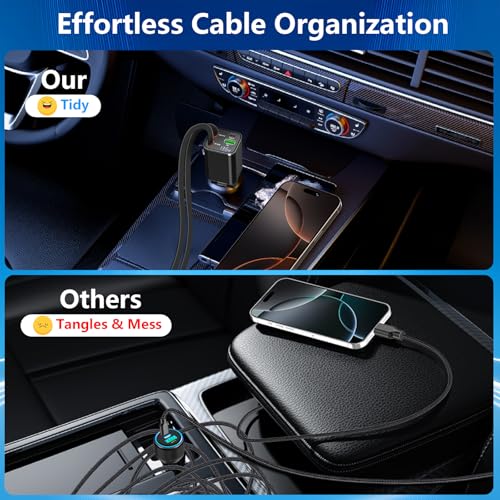 Apple MFi Certified Retractable Car Charger, 120W PD/QC USB C Car Charger - color: Jet Black