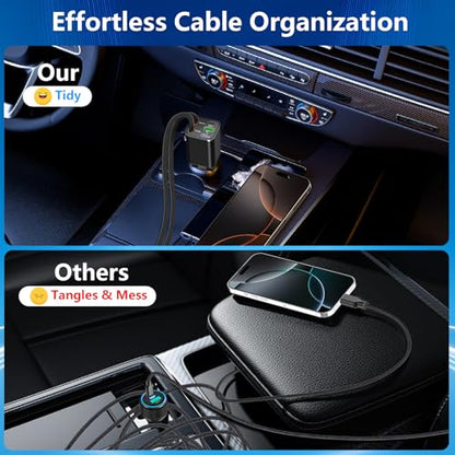 Apple MFi Certified Retractable Car Charger, 120W PD/QC USB C Car Charger - color: Jet Black