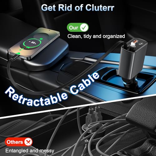 Multipack 4 in 1 Retractable Car Charger USB C Fast Charging - color: 3-Pack
