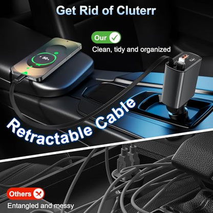 Multipack 4 in 1 Retractable Car Charger USB C Fast Charging - color: 3-Pack