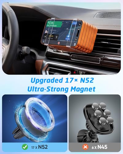 Magnetic Phone Holder for Car [2 Pack], Universal Air Vent Magnetic Phone Mount, Compatible with MagSafe Phones Using Adapter Ring or Plate, Includes 2 Metal Plates