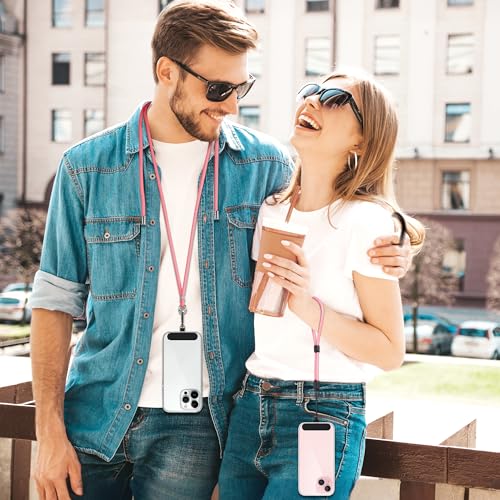 takyu 2 Pack Adjustable Cell Phone Lanyard & 2 Pack Phone Wrist Strap with Tether Tabs Compatible for iPhone Android Smartphones - Black Pink - color: Black+pink