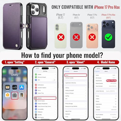 for iPhone 17 Pro Max Slim Case Wallet Wireless Charging, Purple - color: Purple, size: iPhone 17 Pro Max - 6.9"