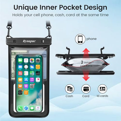 Rynapac 4 Pack IPX8 Waterproof Phone Pouch Floating- [Up to 8.5"] with Adjustable Lanyard for iPhone 17 16 15 Pro Max