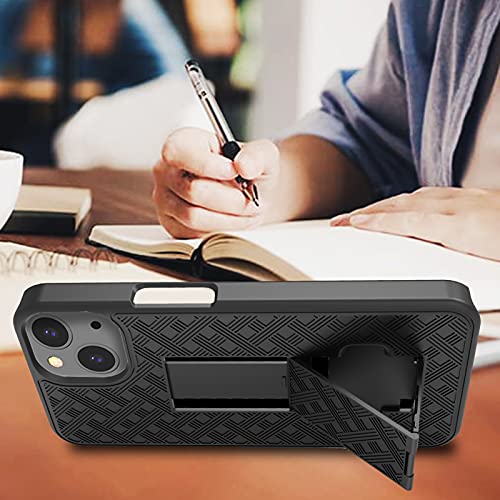for iPhone 13/14 Case Belt Clip, Holster Screen Protector-Black | Swivel Stand Holder, Slim Shell Slide Pouch Full Body Drop Protective, Rugged Heavy Duty Shockproof Outdoor Cell Phone Cover - size: iPhone 13