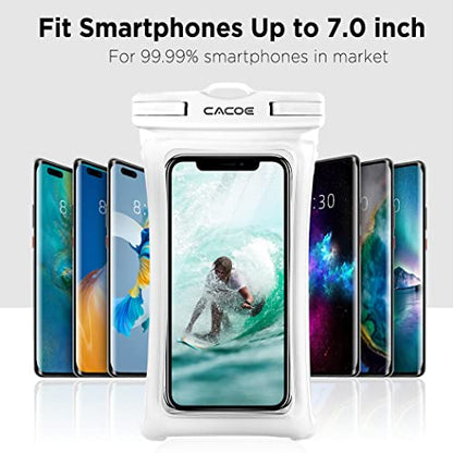 CACOE Floatable Waterproof Phone Pouch 2 Pack Up to 7.0",Black+White | Floatable, IPX8 Waterproof Phone Case,Adjustable Lanyard,Dry Bags for Beach/Cruise/Travel/Camping/Kayak/Vacation Essentials - color: Black+White