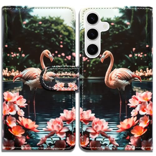 Case for Galaxy S26,Green Hummingbird Flowers Leather Flip Phone Case Wallet Cover with Card Slot Holder Kickstand for Samsung Galaxy S26 - color: Flamingo Red Flowers