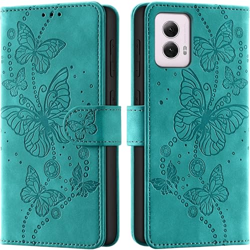 Case Wallet for Motorola Moto G Power 5G 2024, Turquoise | RFID Blocking, 3 Card Holder Stand, Shockproof TPU Shell, PU Leather Magnetic Closure, 6.7-inch - color: Turquoise