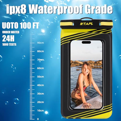 Floating Waterproof Phone Pouch 2 Pack - IPX8 Waterproof Phone Case with Lanyard, Universal Protector for iPhone 17/16/15/14/13 Pro Max Plus & Galaxy S25/S24, Yellow - color: Black and yellow