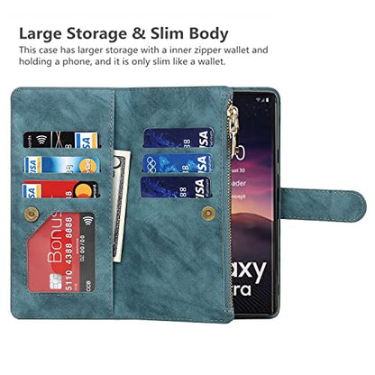 iCoverCase for Samsung Galaxy S23 Ultra Wallet Case with Card Holder, Kickstand Feature PU Leather Case with Adjustable Crossbody Lanyard Magnetic Clasp Zipper Pocket Flip Cover (Blue) - color: Blue, size: Galaxy S23 Ultra