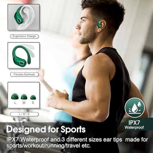 Aptkdoe Wireless Earbuds 75H Bluetooth 5.4 Sport Headphones with Earhooks - color: Dark Green