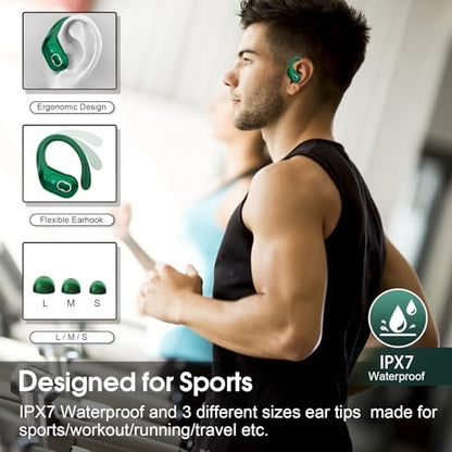 Aptkdoe Wireless Earbuds 75H Bluetooth 5.4 Sport Headphones with Earhooks - color: Dark Green