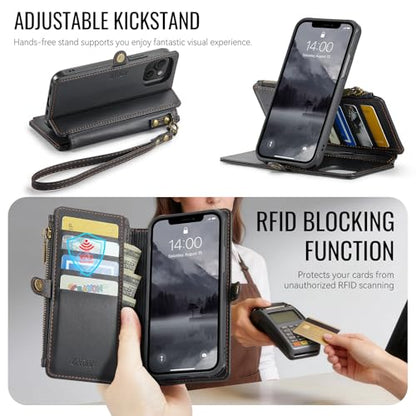 for iPhone 14 - Phone Case Wallet Magnetic Detachable, Black - color: Black, size: iPhone 14