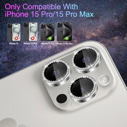 Camera Lens Protector for iPhone 15 Pro/15 Pro Max, Diamond Silver - color: Diamond Silver