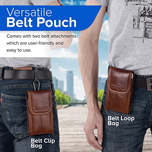 Belt Clip Holster Pouch Hengwin Genuine Leather Phone Case Holster with Magnetic Closure Belt Loop Pouch Bag Fit for iPhone 17 Pro Max 16 Pro Max 14 Pro Max 13 Pro Max Samsung Galaxy S25 Ultra (Brown) - color: Brown