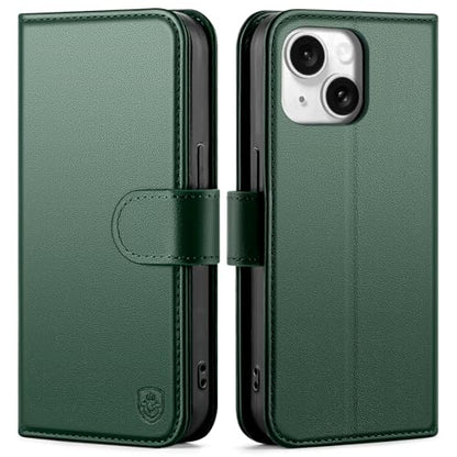 Compatible with iPhone 14 Genuine Leather Case Wallet with Card Holder,Women Men Real Leather Flip Folio RFID Blocking Credit Card Slots Kickstand Phone Cover,for Apple 14 6.1",Green - color: Green, size: iPhone 14 - 6.1"