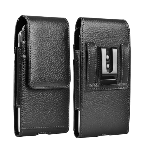 Njjex Cell Phone Holster for Samsung Galaxy S25 iPhone 17 Belt Clip Holster | PU Leather Holster with Belt Clip Phone Holder for Samsung S26 S25 A56 A35, iPhone 17 16 Waist Carry Pouch - color: Leather-Black