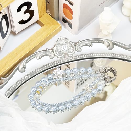 Beaded Phone Charm Wrist Strap Detachable Anti-Theft Phone Lanyard - color: 02-Light Blue Stars